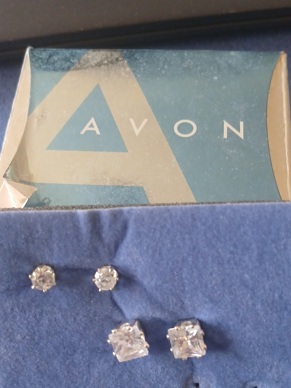 Avon Silver-Tone Clear Crystal Stud Earrings (Two Pairs)6/26 Home